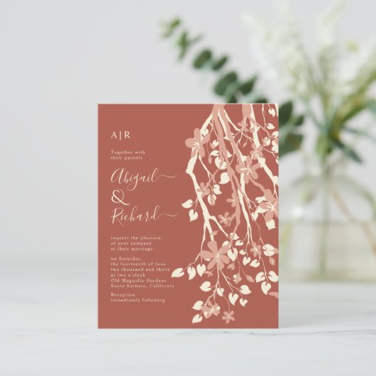 Papier BUDGET Branche fleurs terracota faire-part de mari (Debout devant)