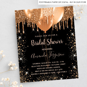 Papier Budget bridal shower black gold balloon invitation