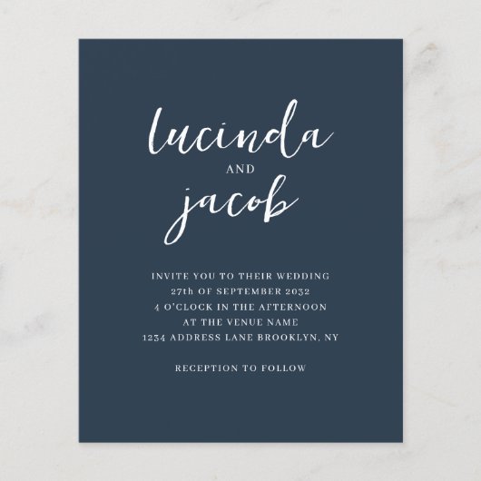 Papier BUDGET Brossé Script classique Marine Mariage bleu (Devant)