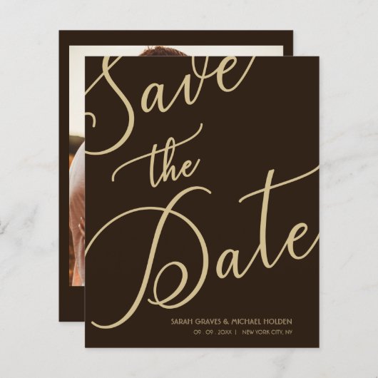 Papier Budget Brown Chic Photo Minimal Whimsical Script (Devant / Derrière)