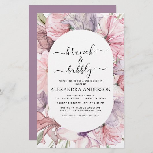 Papier Budget Brunch & Bubbly Boho Purple Fête des mariée (Devant / Derrière)