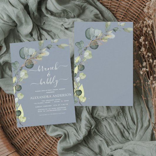 Papier Budget Brunch & Bubbly Dusty Blue Invitation