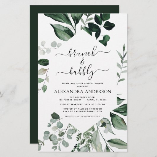 Papier Budget Brunch & Bubbly Fête des mariées verdure (Devant / Derrière)