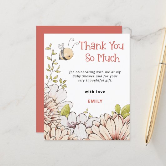 Papier Budget Bumblebee Coral Baby shower Merci (Devant/Arrière en situation)