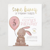 Papier Budget Bunny Aquarelle rose et or fête d'anniversa (Devant)