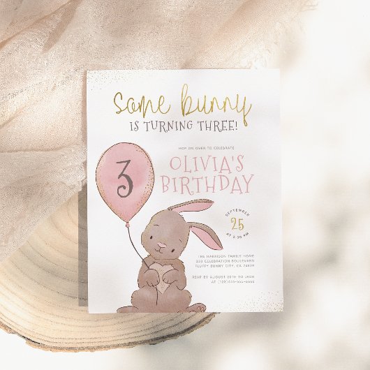 Papier Budget Bunny Aquarelle rose et or fête d'anniversa