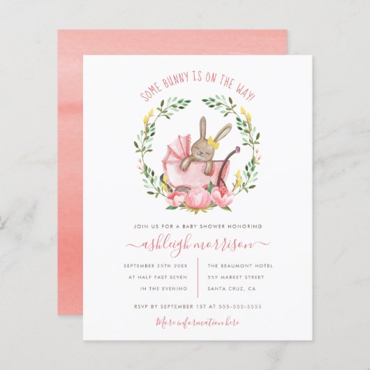 Papier Budget Bunny & Fleurs d'aquarelle Baby shower fill (Devant / Derrière)