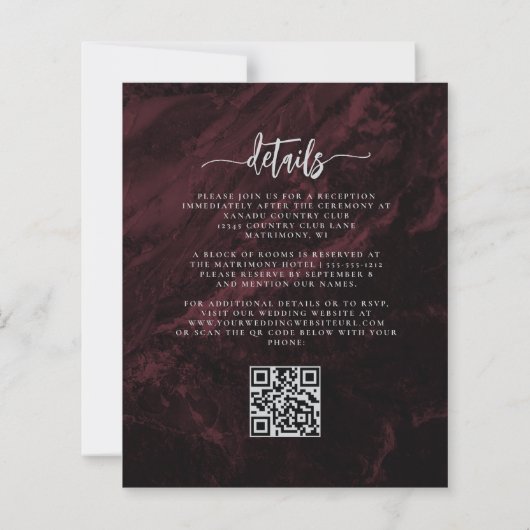Papier Budget Burgundy Argent Floral QR Code Mariage (Dos)