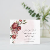 Papier Budget Burgundy Blush Floral Enregistrer la date (Debout devant)