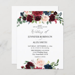 Papier Budget Burgundy Blush rose & Navy Floral Mariage 2