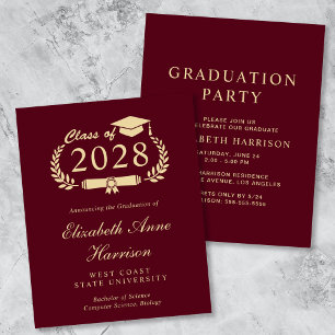 Papier Budget Burgundy College Graduation Party Invitatio