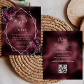 Papier Budget Burgundy Foil Argent Floral QR Code Mariage