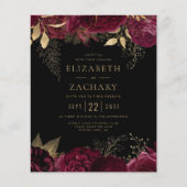 Papier Budget Burgundy Gold Floral Dark Wedding Invitatio (Devant)