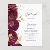 Papier Budget Burgundy Gold Floral Script Wedding Invite (Devant)
