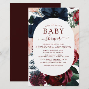 Papier Budget Burgundy Marine Blue Floral Baby shower