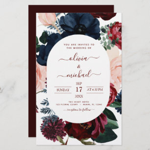 Papier Budget Burgundy Marine Blue Floral Mariage