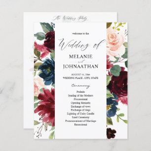 Papier Budget Burgundy Marine Pink Floral Wedding Program