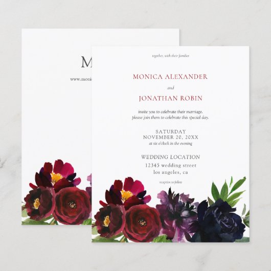 Papier Budget Burgundy Marine Plum Floral Mariage (Devant / Derrière)