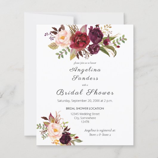 Papier Budget Burgundy Marsala Fête des mariées Florale (Devant)