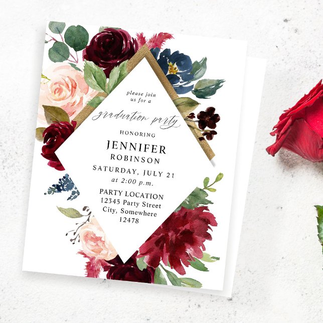 Papier Budget Burgundy Navy & Blush Pink Graduation Party (Créateur téléchargé)