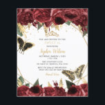 Papier Budget Burgundy Papillon doux 16 Invitation<br><div class="desc">Budget Elégant Bourgogne Or Floral Papillons Sweet 16 Invitation</div>