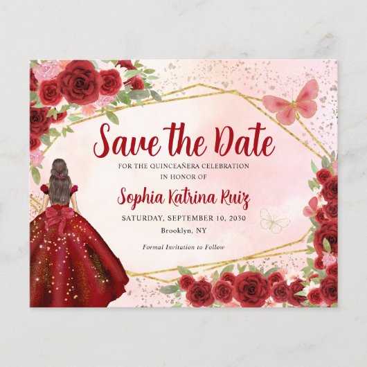 Papier Budget Burgundy Princesse Quinceañera Enregistrer  (Devant)