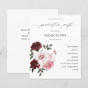 Papier Budget Burgundy Red & Pink Floral Graduation Party