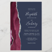 Papier Budget Burgundy Silver Agate Navy Blue Wedding (Devant)
