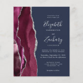 Papier Budget Burgundy Silver Agate Navy Wedding Invite (Devant)