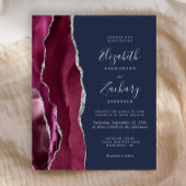 Papier Budget Burgundy Silver Agate Navy Wedding Invite