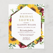 Papier Budget Burgundy Tournesol nuptiale Invitation (Devant)