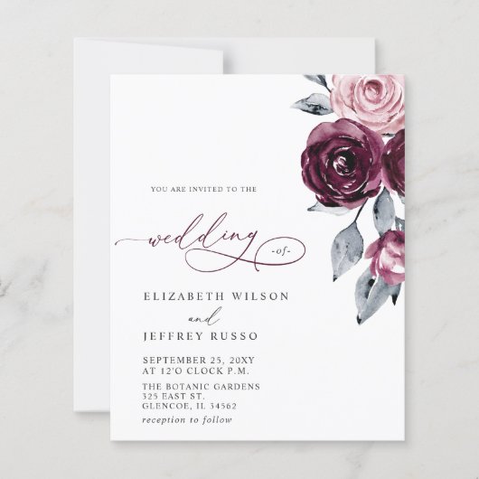 Papier Budget Burgundy White Floral Wedding Invitations (Devant)