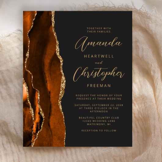 Papier Budget Burning Orange Agate Faire-part de mariage