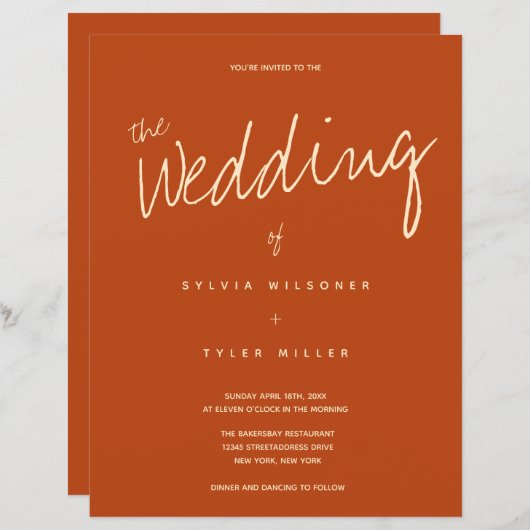 Papier Budget Burning Orange Typography Faire-part de mar (Devant / Derrière)