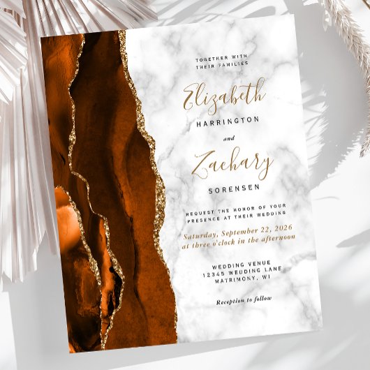 Papier Budget Burnt Orange Agate Marbre Mariage Invitatio