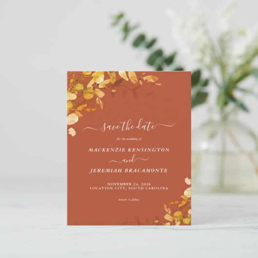 Papier Budget Burnt Orange Botanical Enregistrer la date (Debout devant)