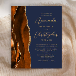 Papier Budget Burnt Orange Dark Blue Agate Mariage Invite