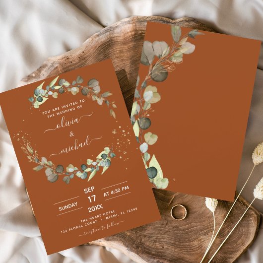 Papier Budget Burnt Orange Eucalyptus Invitations de mari