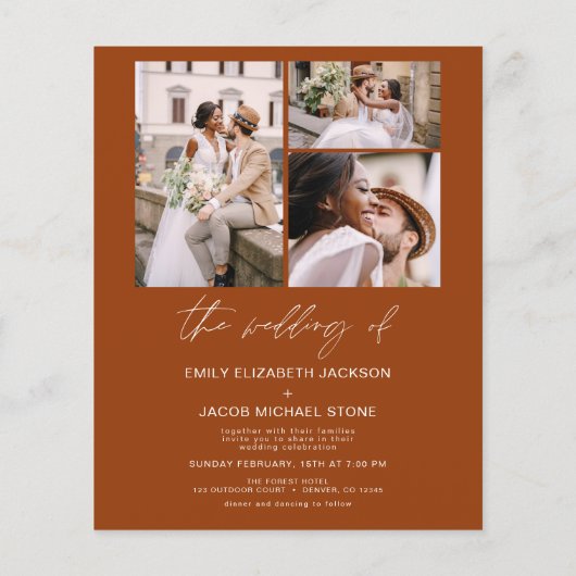 Papier Budget Burnt Orange Photo Faire-part de mariage (Dos)