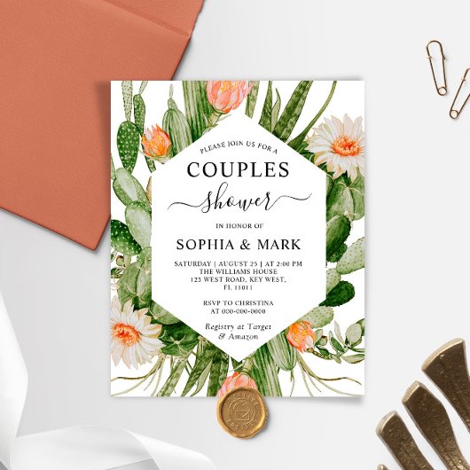 Papier Budget Cactus Fleurs Couples Douche Invitation