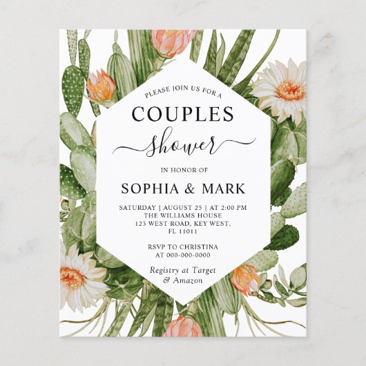 Papier Budget Cactus Fleurs Couples Douche Invitation (Devant)