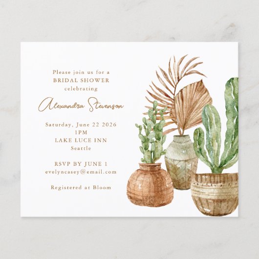 Papier Budget Cactus Pampas Invitation à la douche nuptia (Devant)