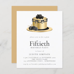 Papier Budget Cake Gold Black 50e anniversaire Invitation