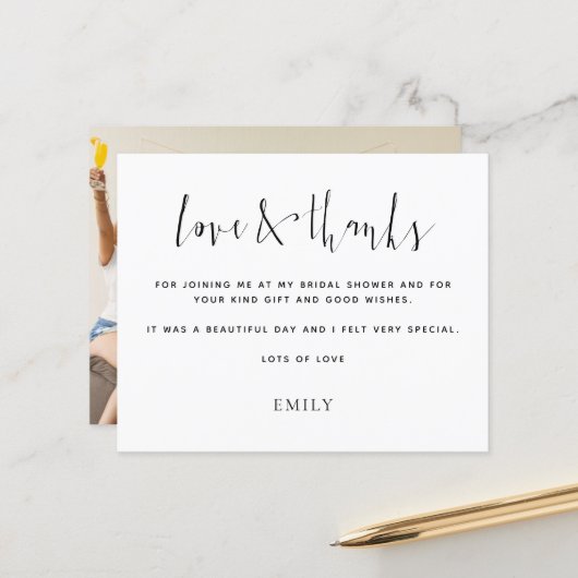 Papier Budget Calligraphie photo Fête des mariées Merci (Devant/Arrière en situation)