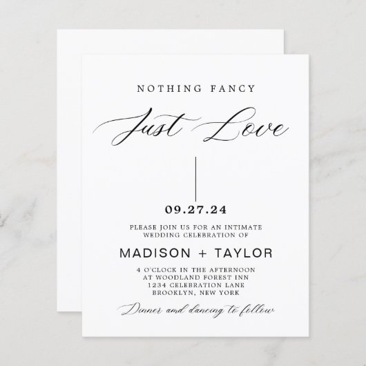 Papier Budget Calligraphie Rien de fantaisie Juste Amour  (Devant / Derrière)