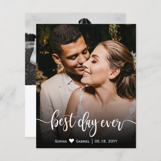 Papier Budget Calligraphie Script Mariage Photo Merci (Devant / Derrière)