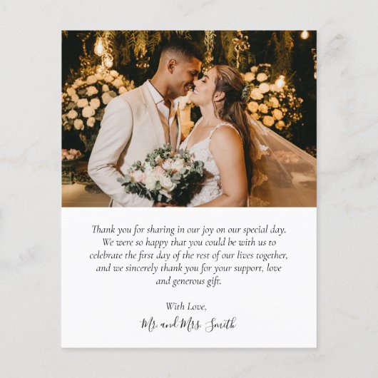 Papier Budget Calligraphie Script Mariage Photo Merci (Dos)