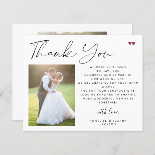 Papier Budget calligraphie script photo mariage merci (Devant / Derrière)