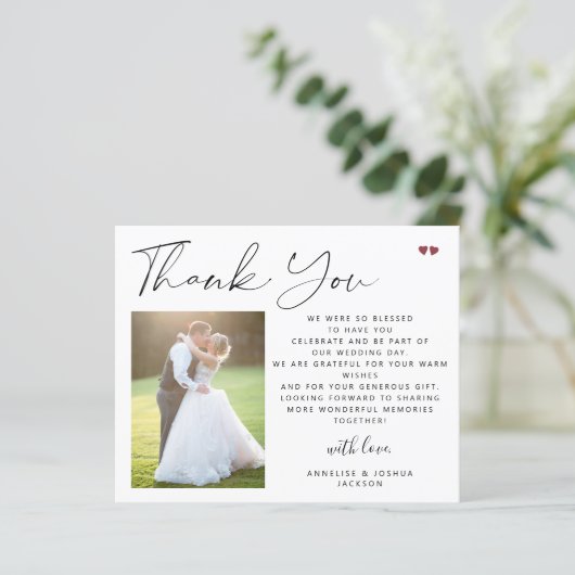 Papier Budget calligraphie script photo mariage merci (Debout devant)