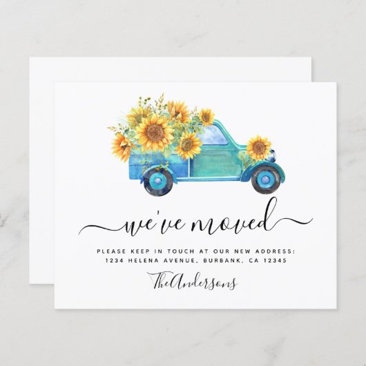 Papier Budget Camion tournesol Nous avons déménagé Faire- (Devant / Derrière)